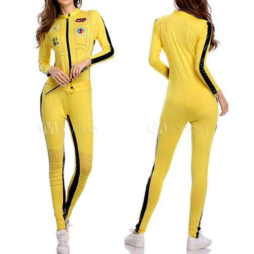 a furia do dragao: Bruce Lee yellow collant - mulher com collant amarelo de Bruce Lee.